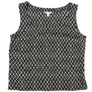St. John Geometric Print Sleeveless Shell Tank Silk Black White Women’s Large